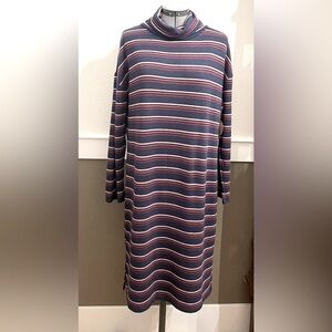 NWT DIP Turtleneck Midi Sweater Dress Size M Navy Blue Striped Loose-fit Shift